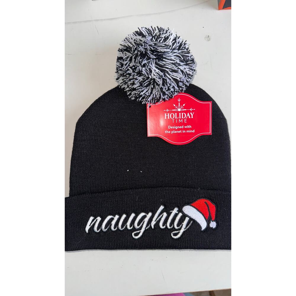 Naughty /Nice Winter Beanie One Size - Picture 2 of 5